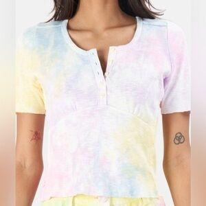 Loveshackfancy Tie Dye Cropped Top Raw Hem Heart Buttons Unicorn Cotton M